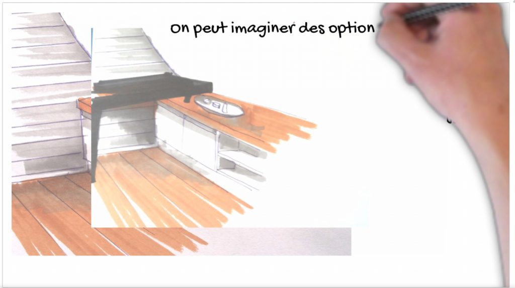 meuble sous pente sur mesure avec tablette bureau