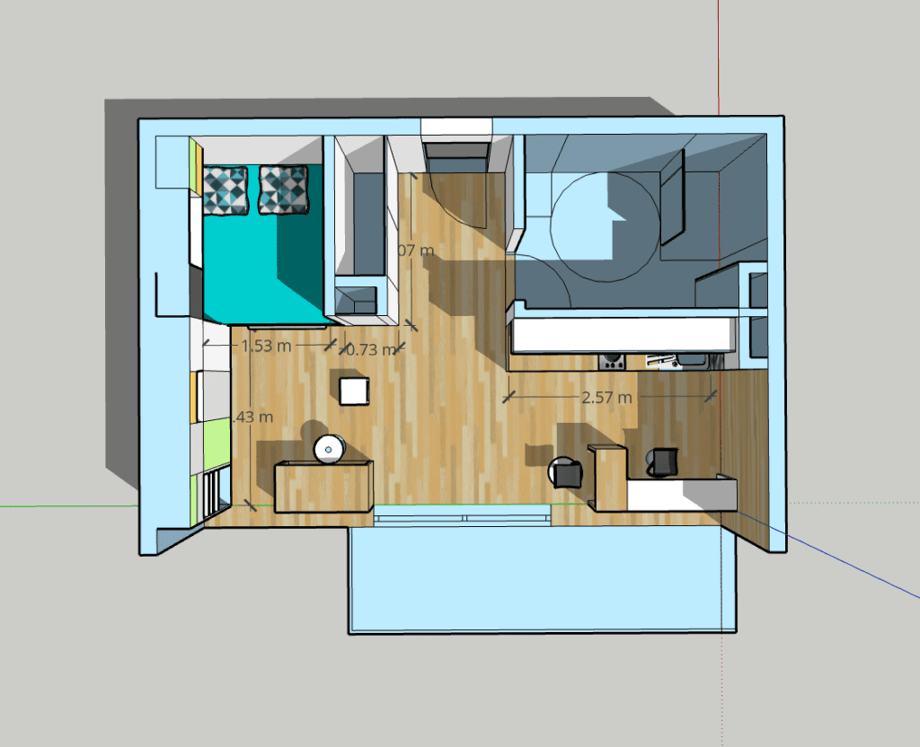 aménagement studio 30m2 plan