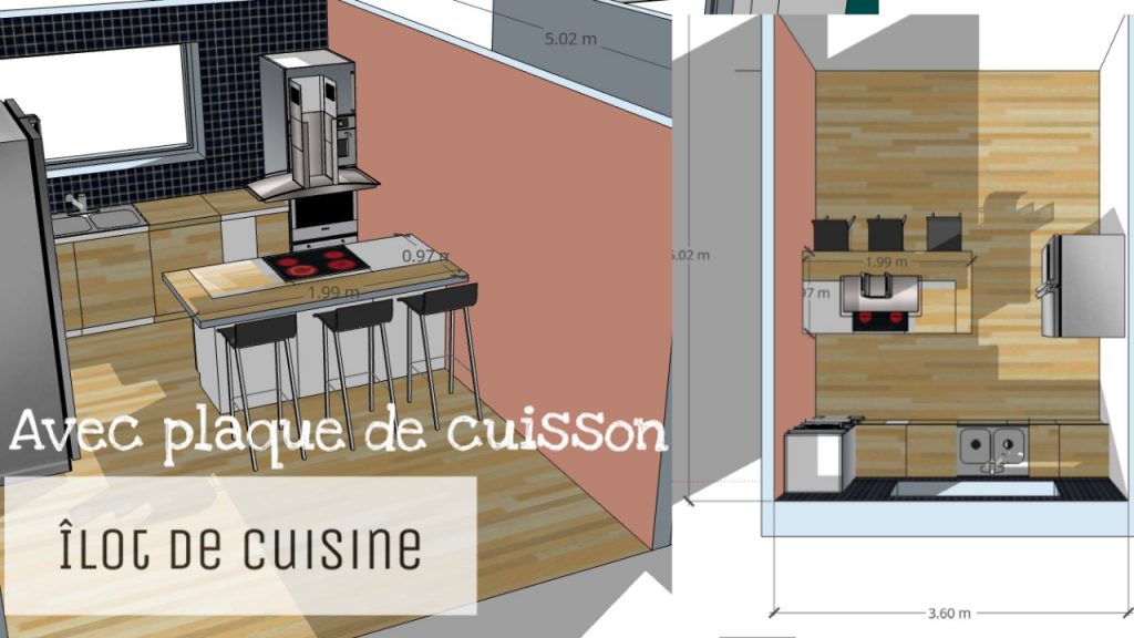 îlot de cuisine avec plaque de cuisson