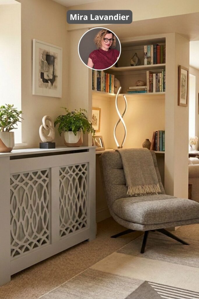 Cache radiateur dans une pièce de vie cosy