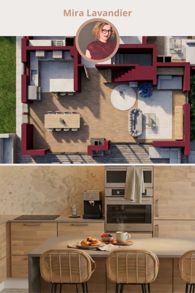 aménagement de cuisine en L avec îlot central