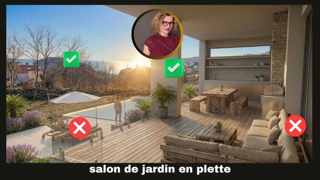 salon de jardin en plette à demi niveau