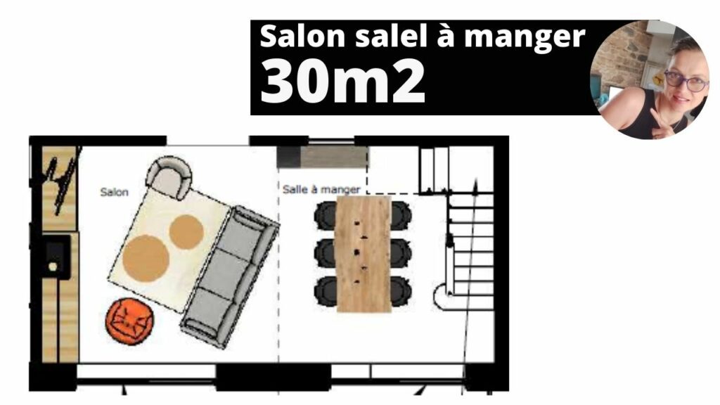 plan amenagement salon salle a manger 30m2