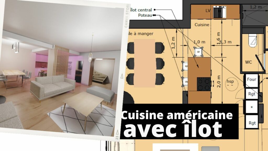 cuisine americaine avec ilot central