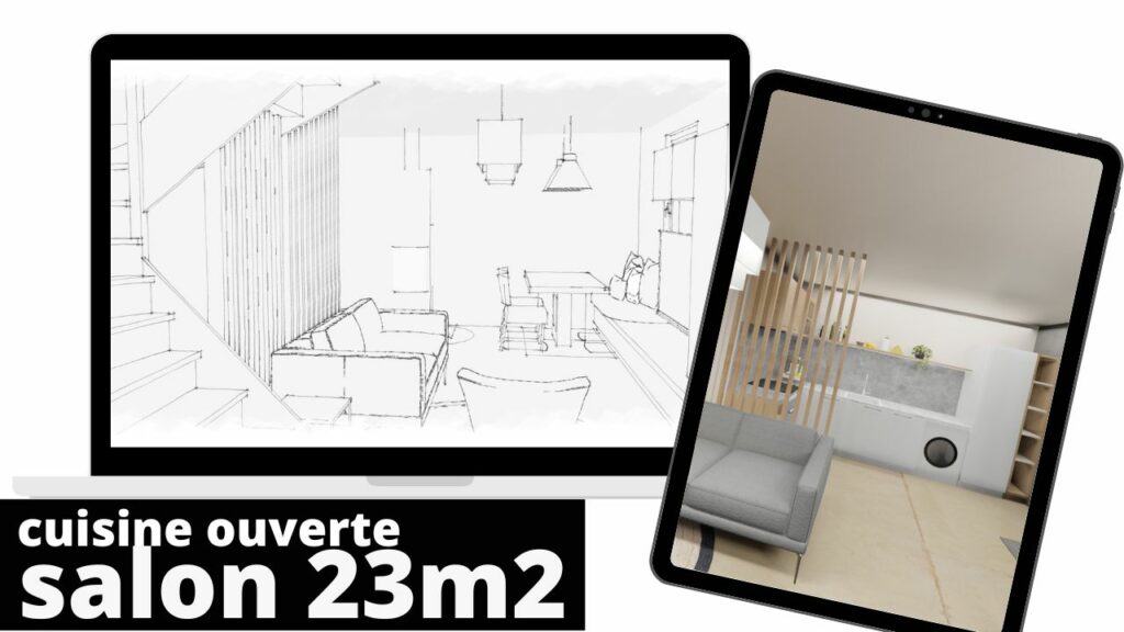 cuisine ouverte sur salon 23m2