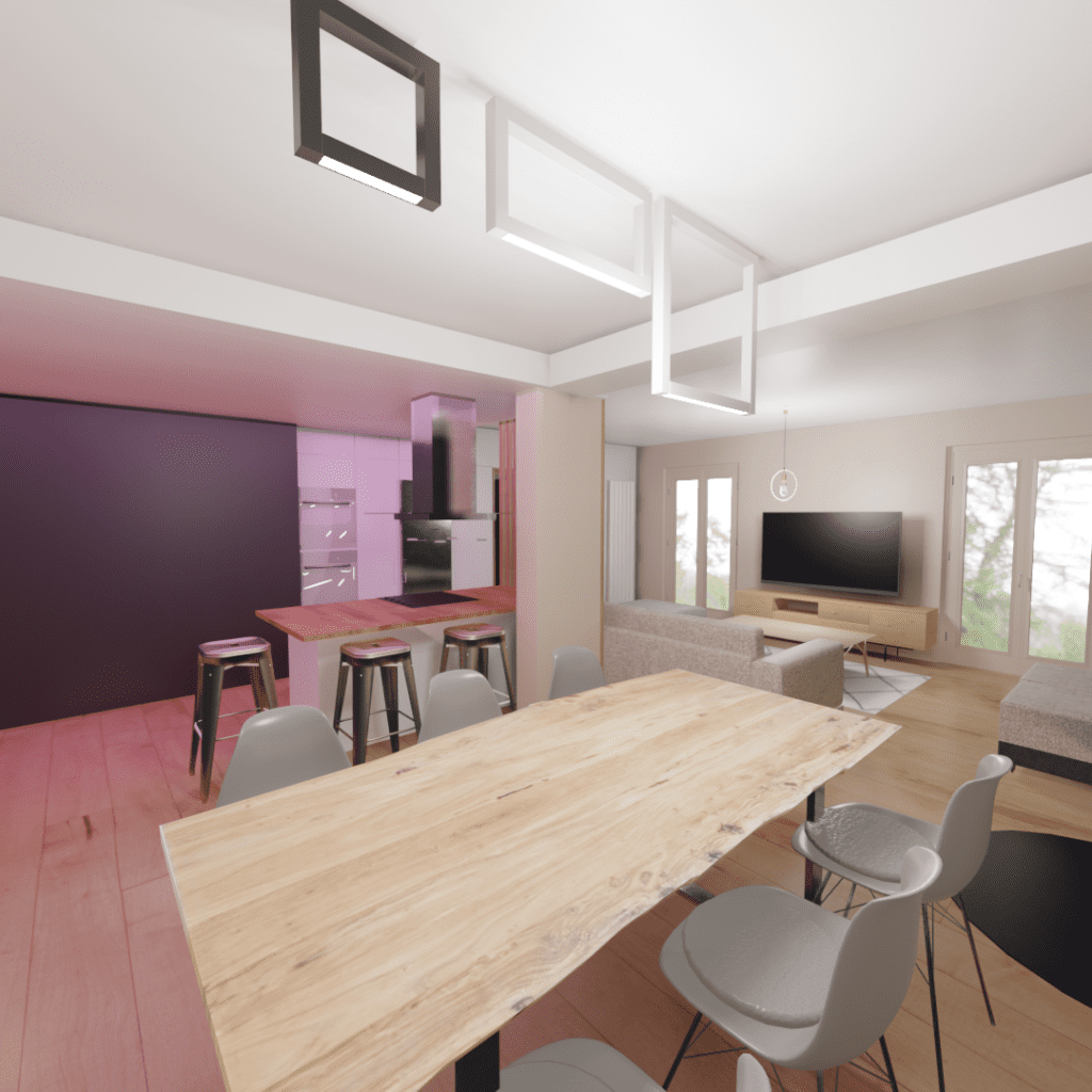 cuisine ouverte sur salle à manger avec bar