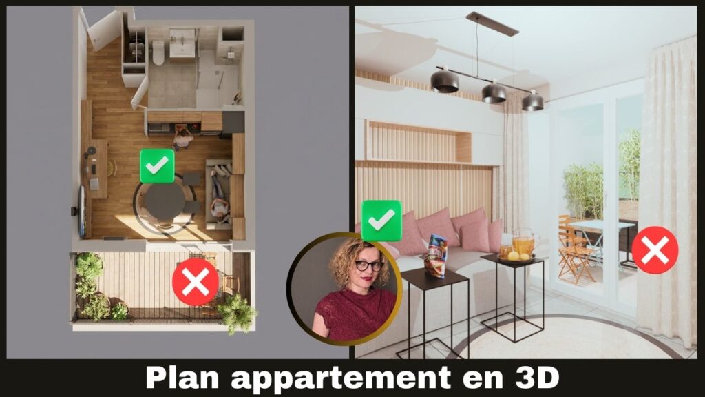 plan appartement en 3D - un studio en rez de chaussé en VEFA