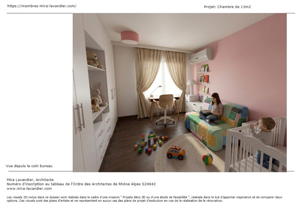 Un plan de chambre de 13 m² pensé pour rester fluide vue 3D depuis la porte