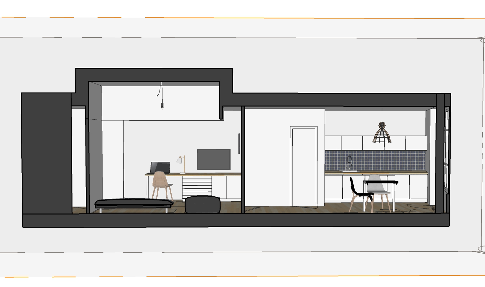 Aménager Un Salon Cuisine De 27m2 Exemple: amenagement studio 27m2 avec alcôve en longueur