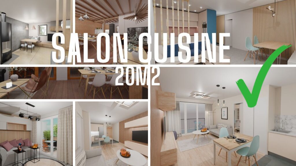 3 options: aménagement salon cuisine 20m2