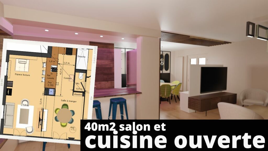 Cuisine avec bar ouvert sur salon