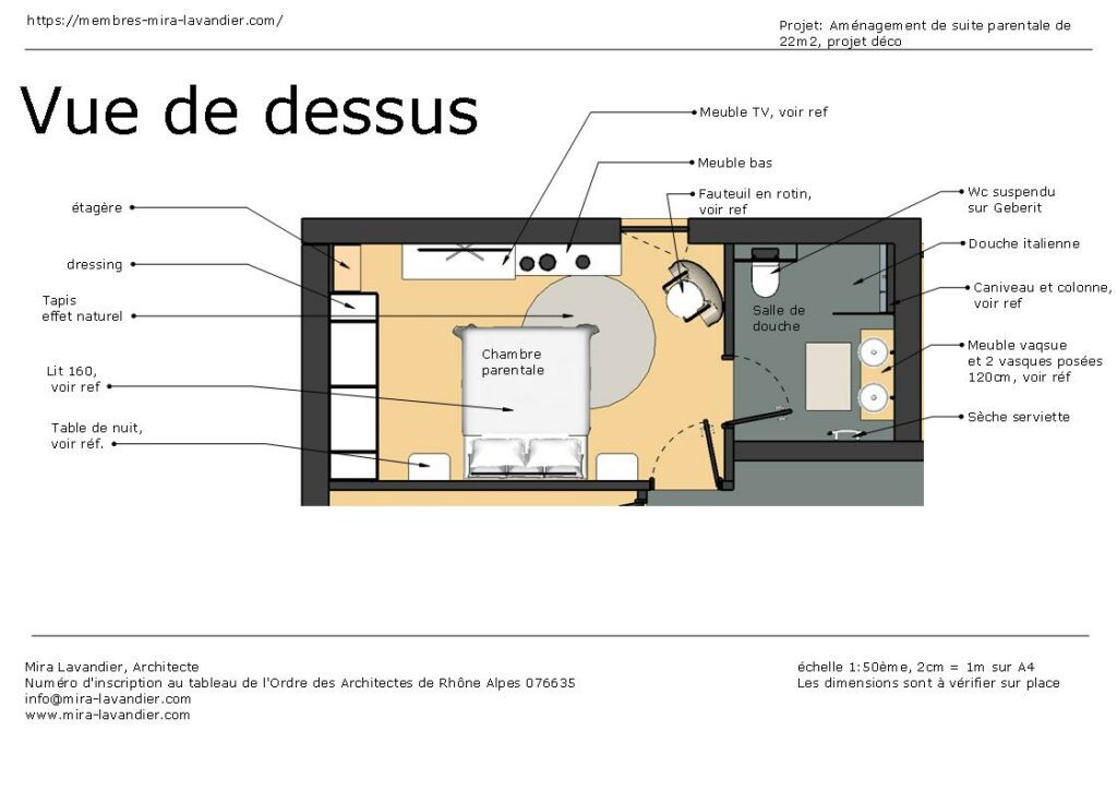 Un plan suite parentale 20m2 rectangulaire
